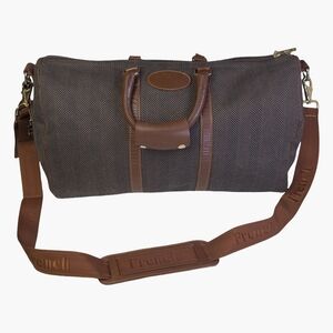 Vintage French Herringbone Wool & Leather Weekender Duffle – Made in USA
